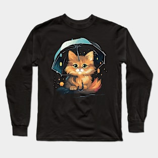 Somali Cat Rainy Day With Umbrella Long Sleeve T-Shirt